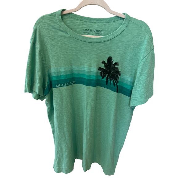 Life is Good Men's Slub Short Sleeve Crew Neck Green Graphic T-Shirt Men's Large - Picture 1 of 4
